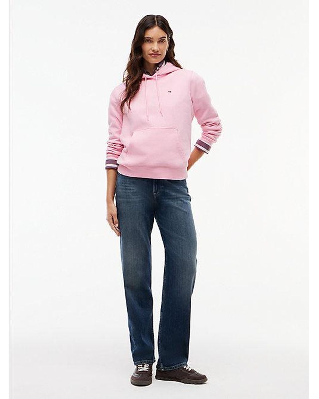Tommy Hilfiger Pink Tommy Jeans Flag Embroidery Fleece Drawstring Hoody