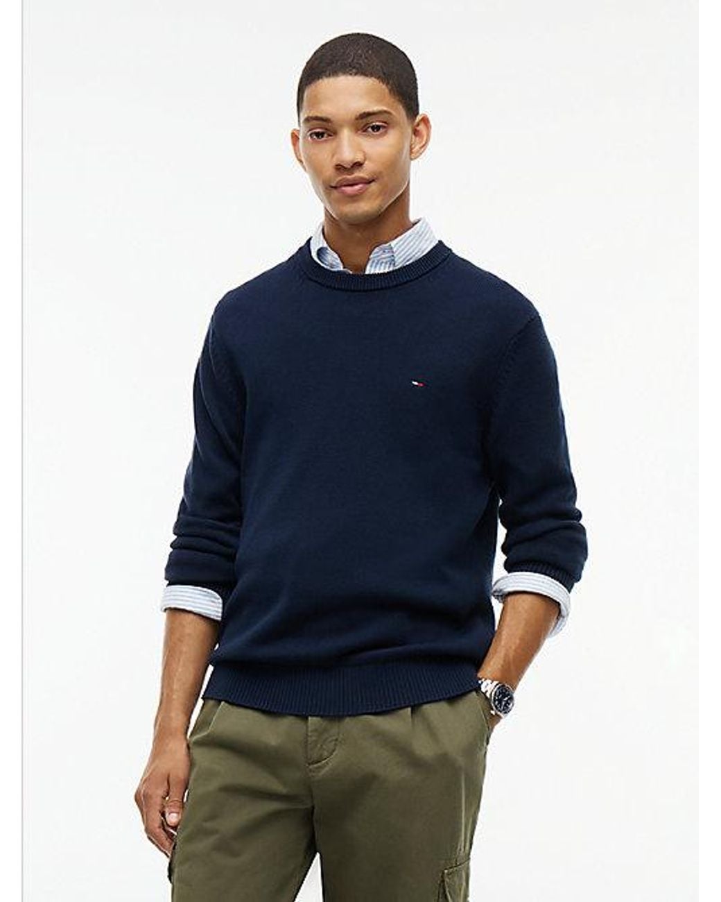 Tommy Hilfiger Blue Tommy Flag Textured Slim Jumper for men