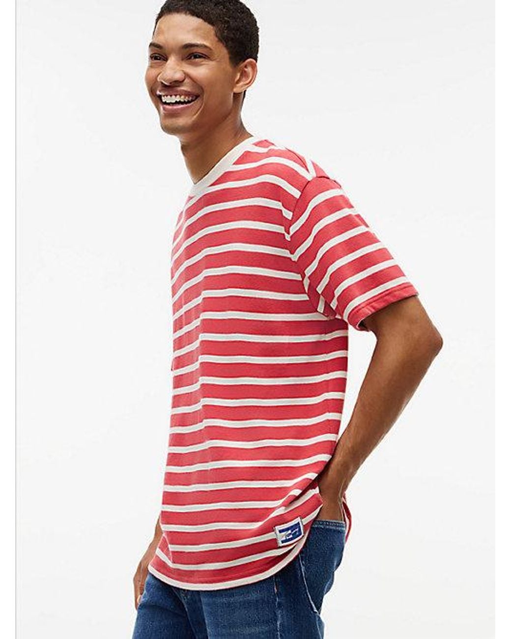 Tommy Hilfiger Red Logo Label Stripe Relaxed Jersey T-Shirt for men