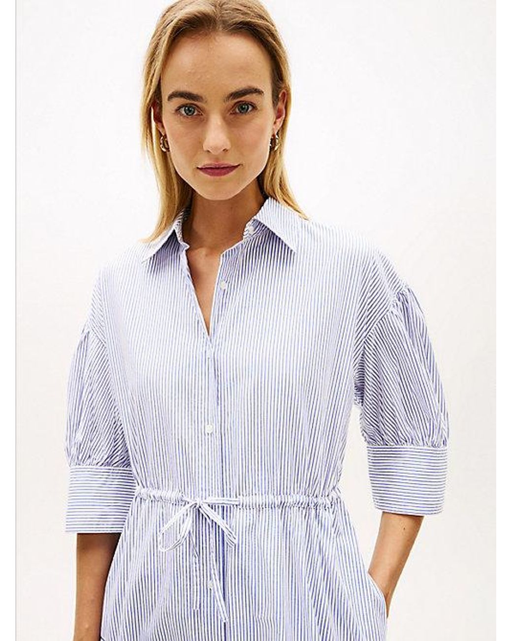 Tommy Hilfiger White Embroidery Poplin Midi Shirt Dress