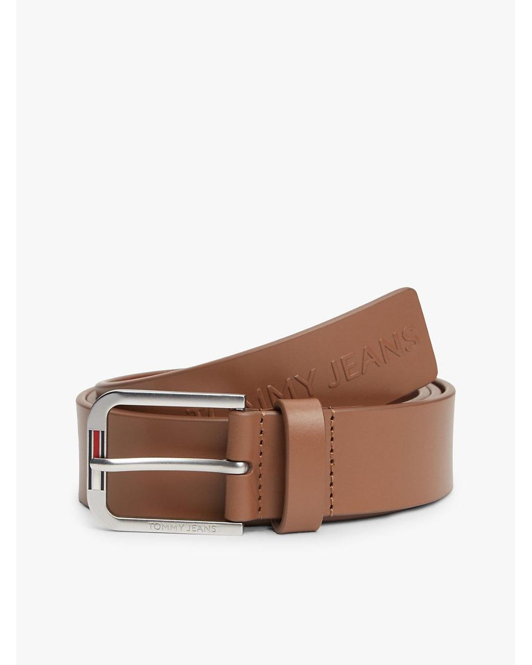 Tommy Hilfiger Brown Austin Embossed Logo Leather Belt for men