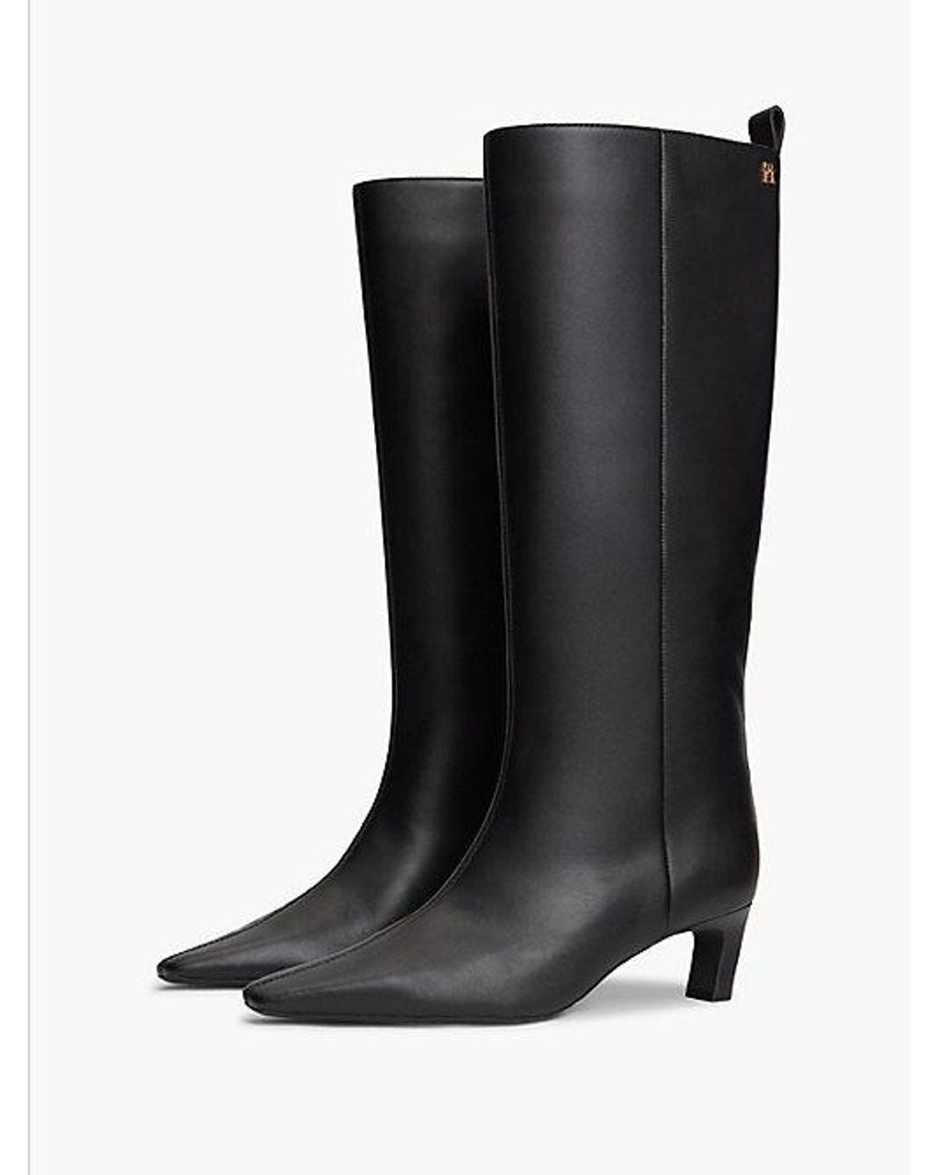 Tommy Hilfiger Black Kitten Heel Leather Knee High Boots