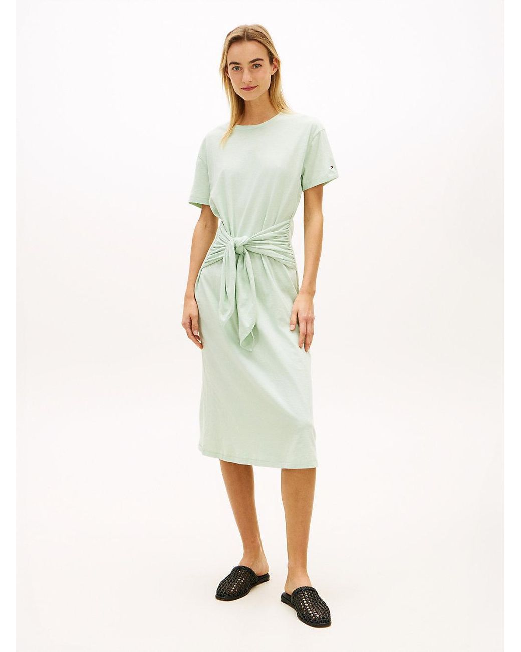 Tommy Hilfiger Green Textured Knot Relaxed Midi T-Shirt Dress