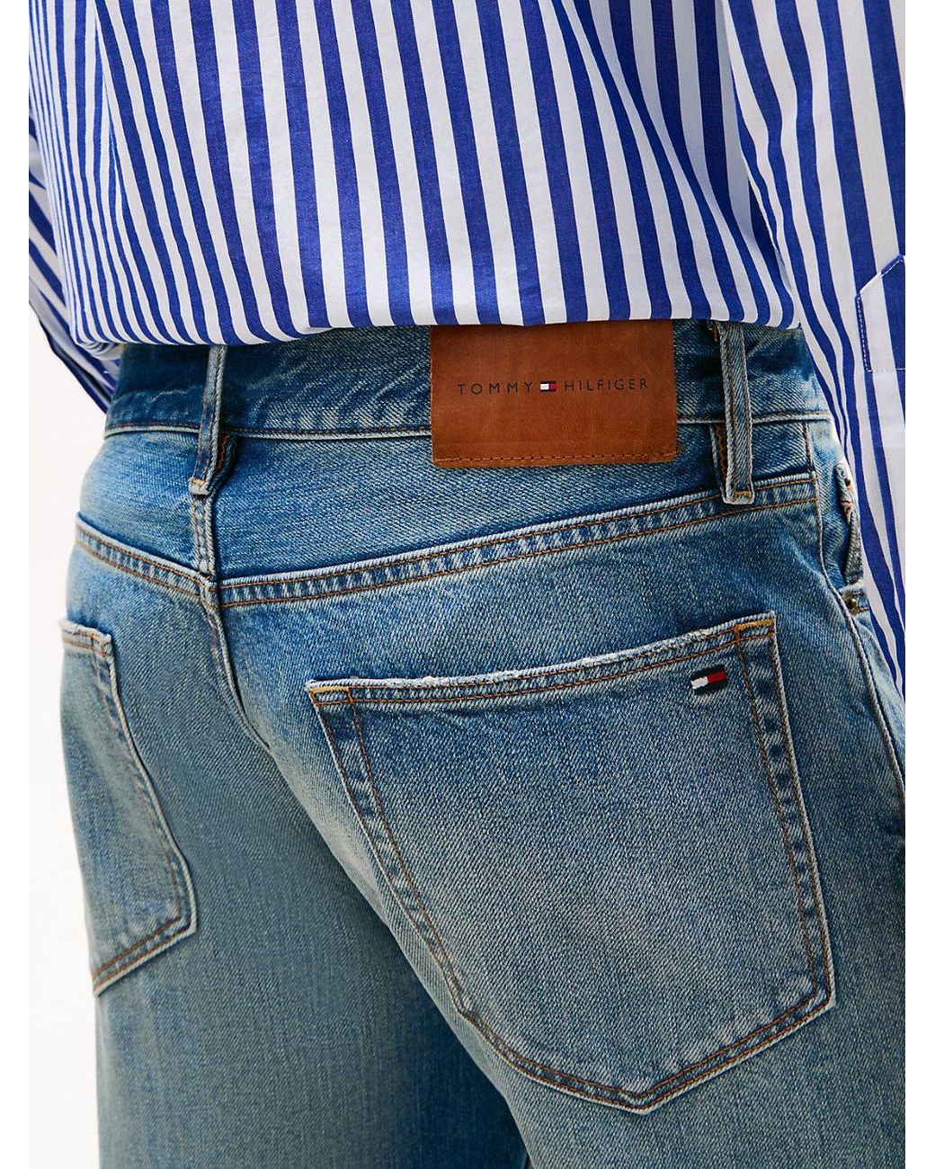 Tommy Hilfiger Blue Dover Whiskered Selvedge Regular Straight Leg Jeans for men