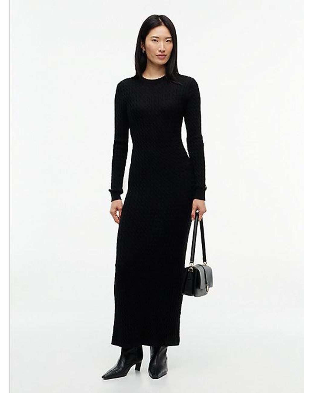 Tommy Hilfiger Black Pure Wool Cable Knit Jumper Dress