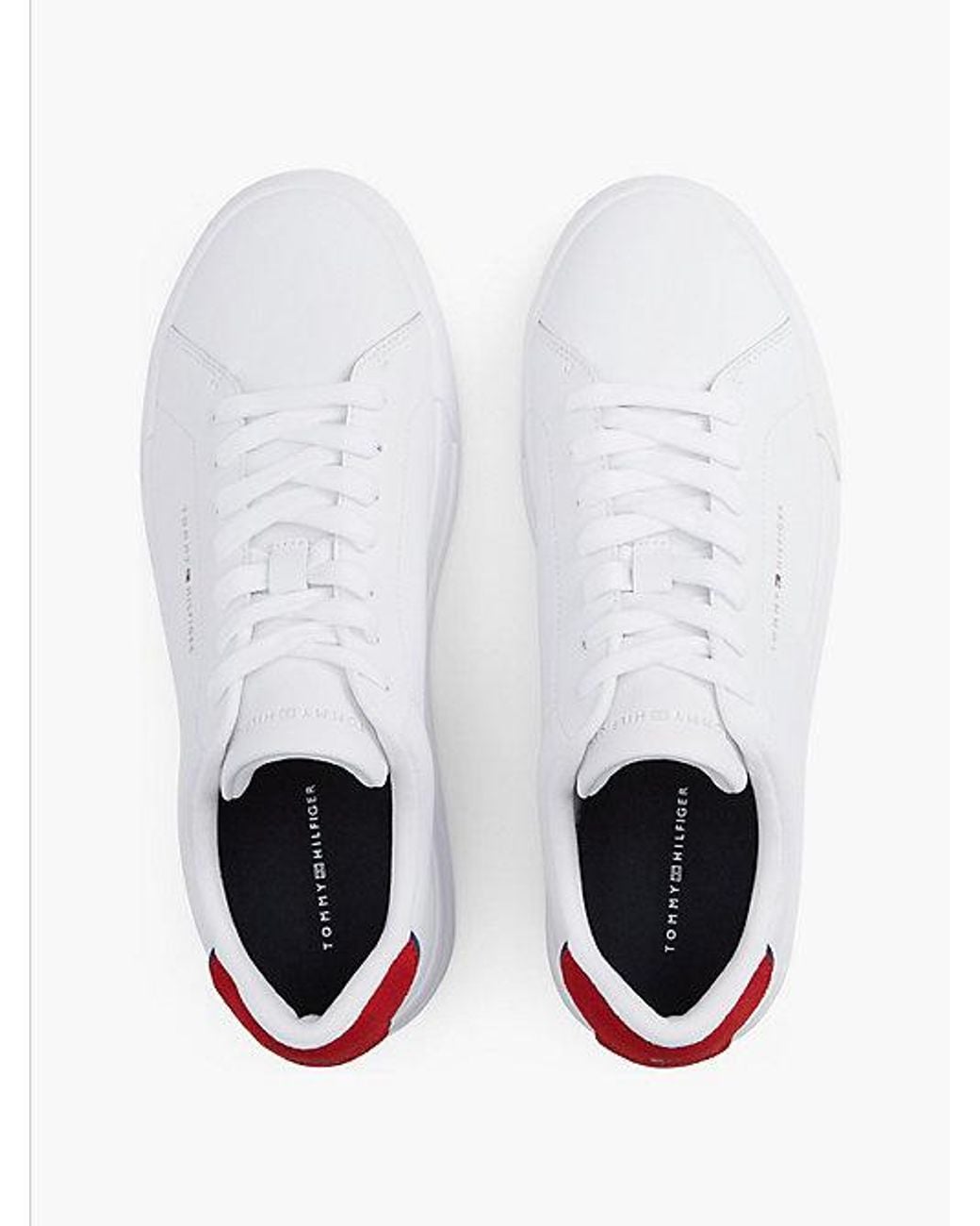 Tommy Hilfiger White Contrast Heel Court Trainers With Leather for men