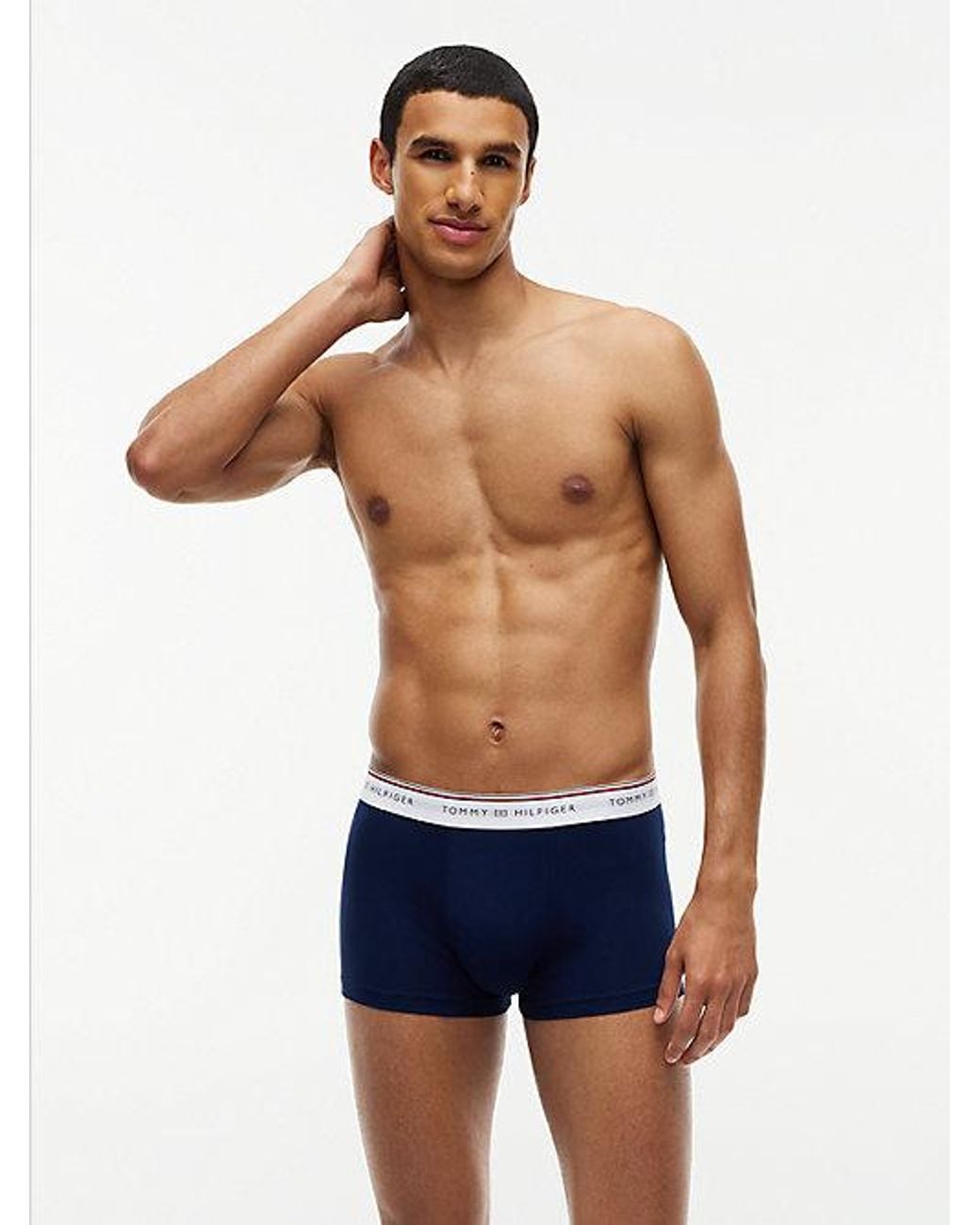 Tommy Hilfiger Blue 3 Pack Global Stripe Logo Waistband Trunks for men