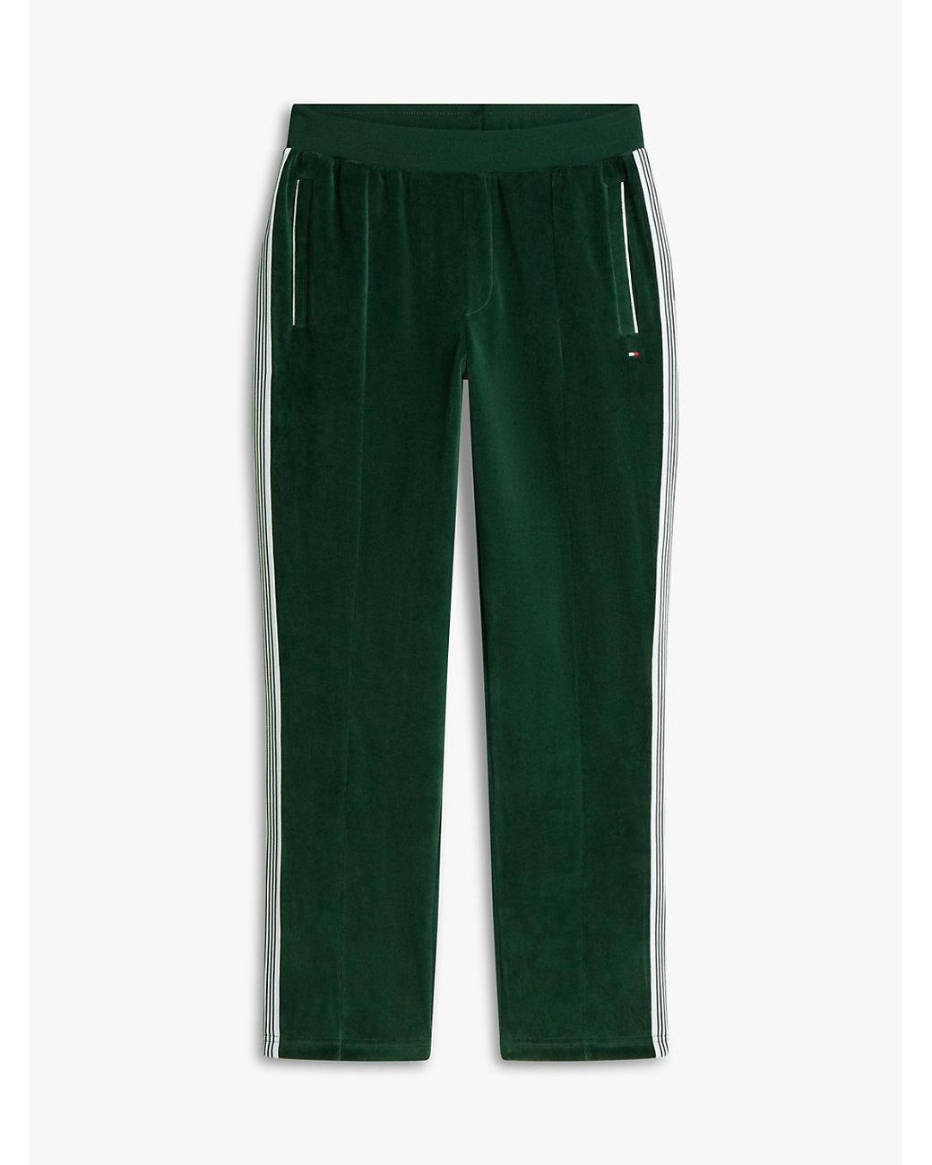 Tommy Hilfiger Green Crest Embroidery Velour Joggers for men