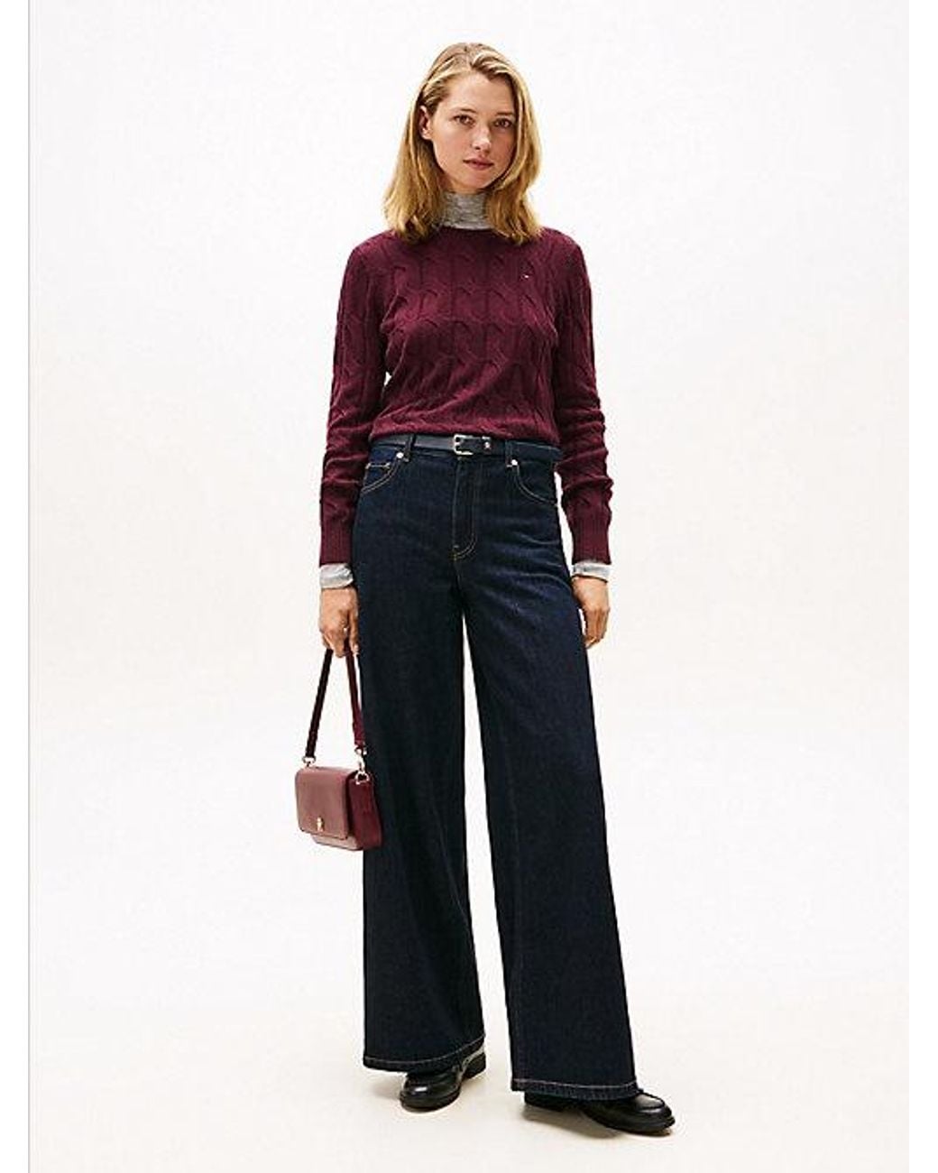 Tommy Hilfiger Red Cable Knit Soft Wool Jumper