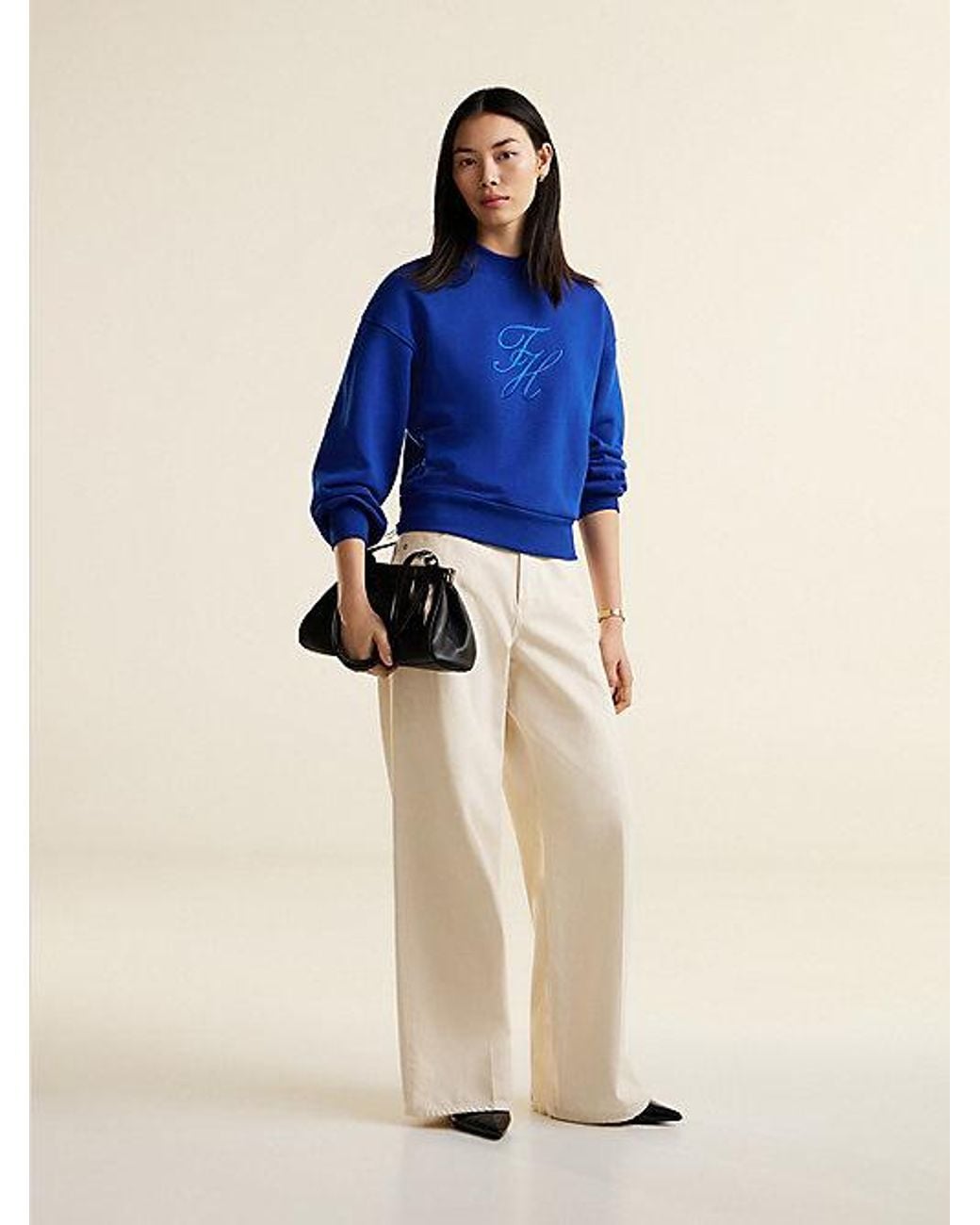 Tommy Hilfiger Blue Tonal Logo Terry Mock Neck Sweatshirt