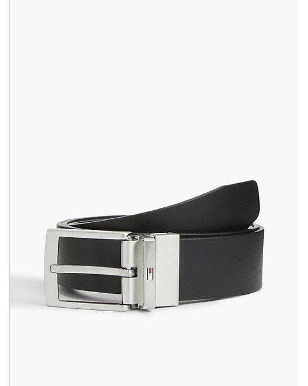 Tommy Hilfiger White Textured Leather Reversible Square Buckle Belt for men
