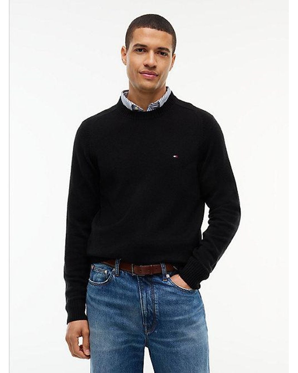 Tommy Hilfiger Black Pure Lambswool Crew Neck Jumper for men
