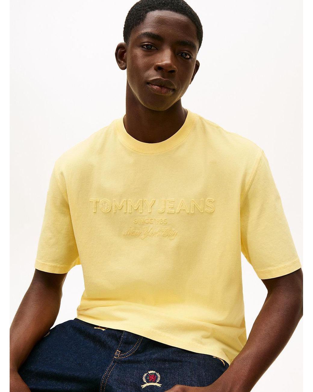Tommy Hilfiger Natural S Short Sleeve Solid Cotton Graphic T-shirts With Tonal Embroidered Logo for men