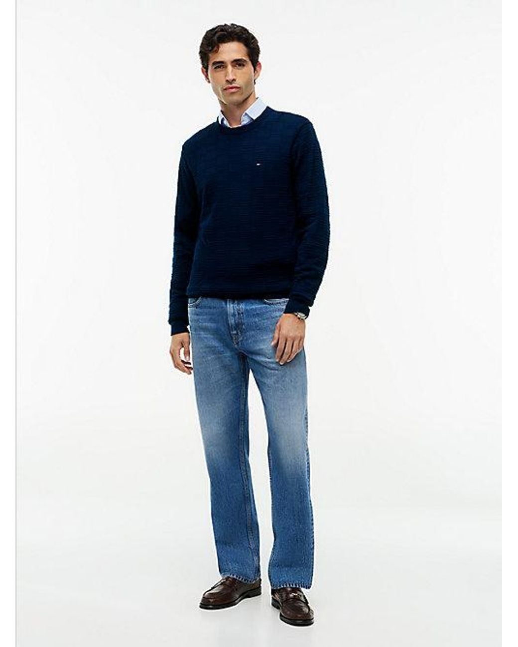 Tommy Hilfiger Blue Flag Knit Crew Neck Jumper for men