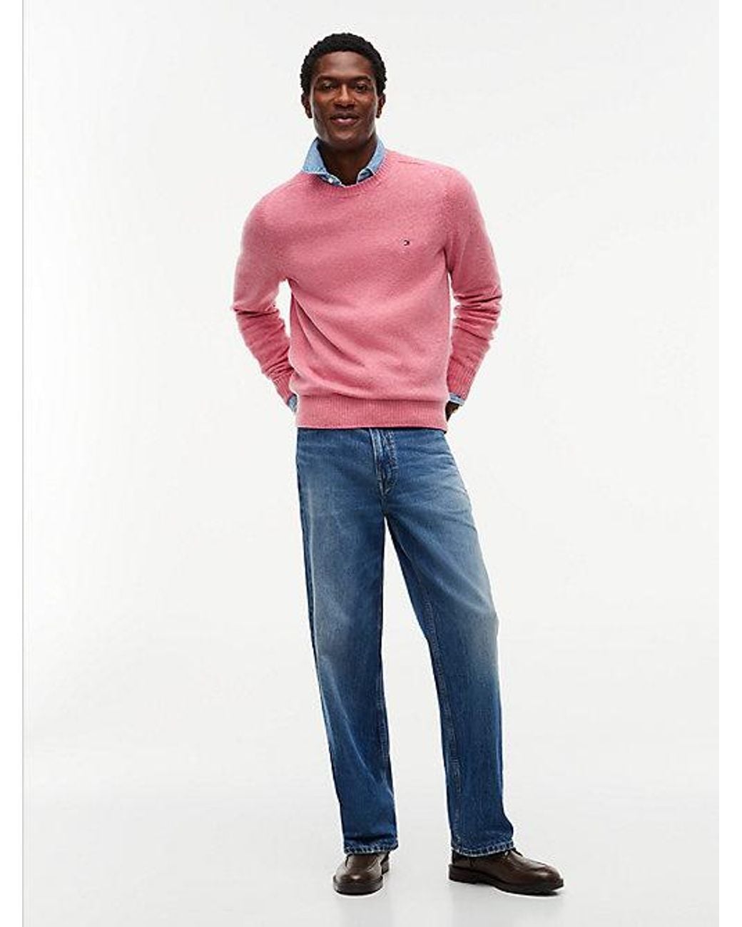 Tommy Hilfiger Pink Pure Lambswool Crew Neck Jumper for men