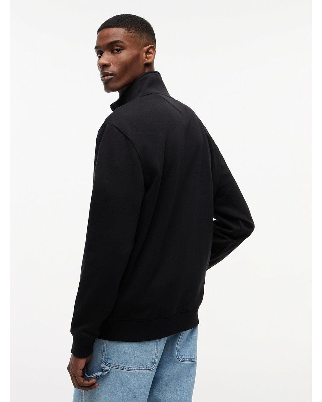 Tommy Hilfiger Black Tommy Flag Quarter-Zip Sweatshirt for men