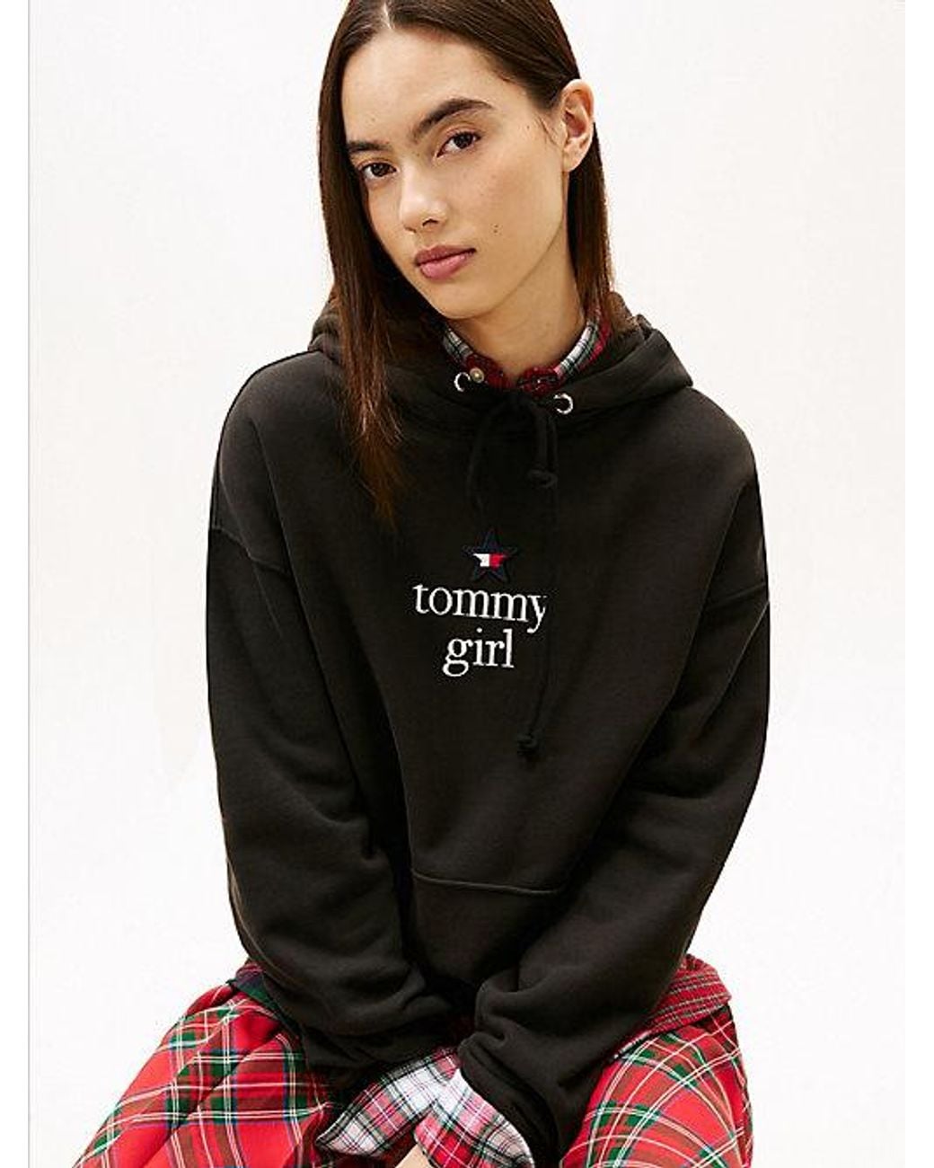 Tommy Hilfiger Black Tommy Girl Logo Relaxed Fleece Hoody