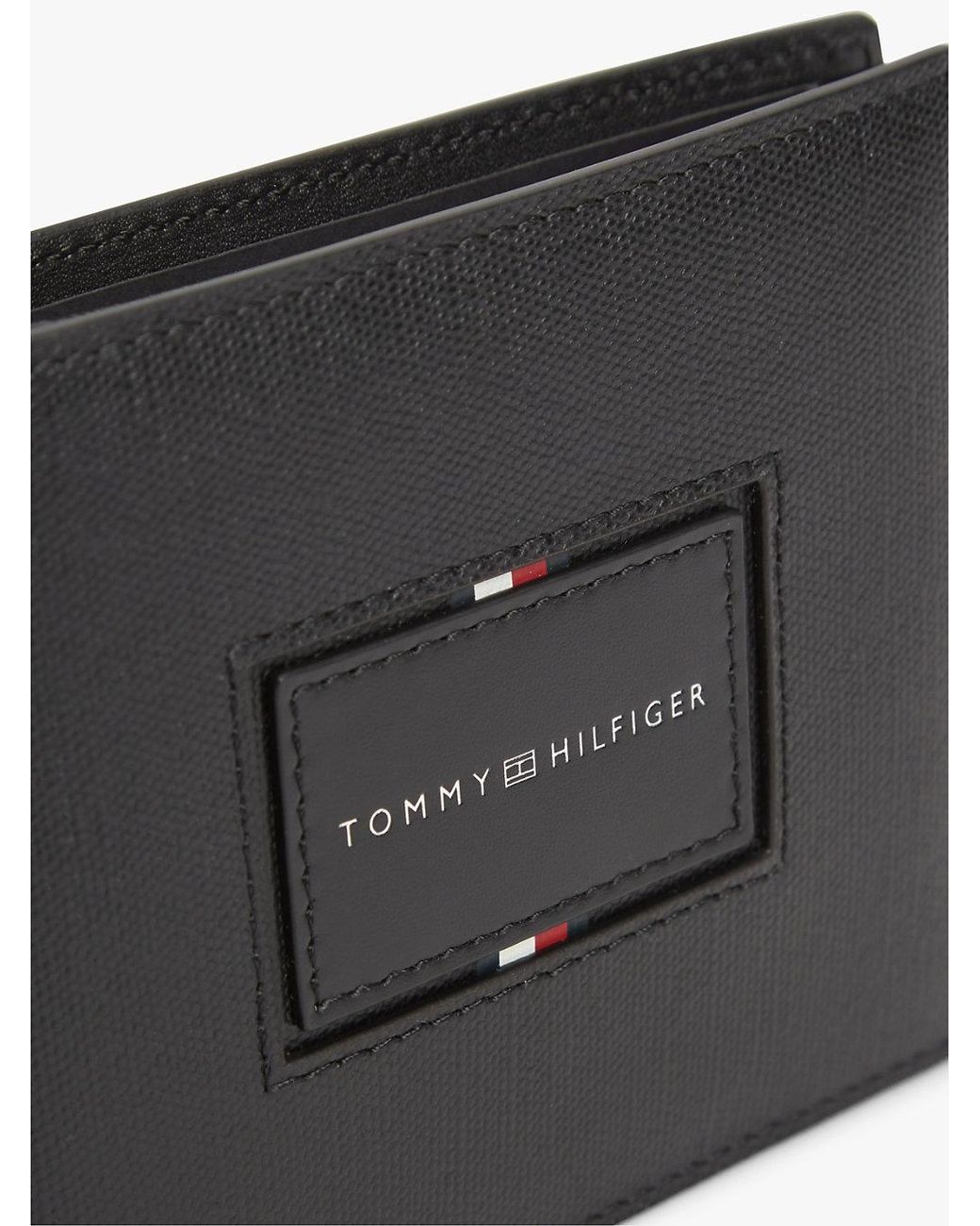 Tommy Hilfiger Black Leather Caviar Grain Bifold Wallet for men