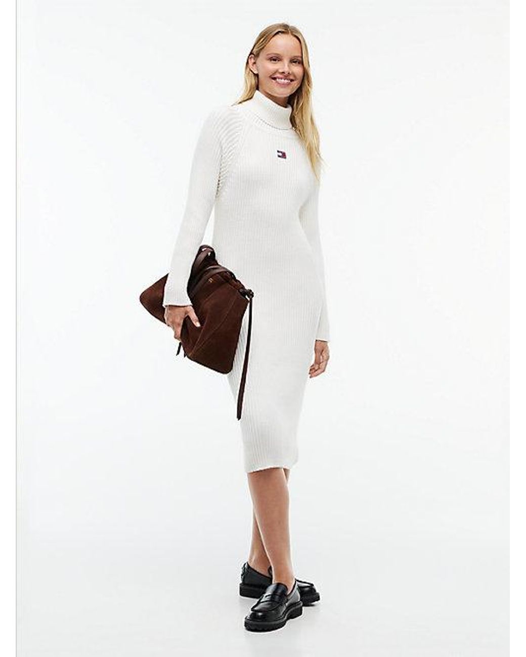Tommy Hilfiger White Tommy Jeans Tommy Badge Oversized Midi Jumper Dress