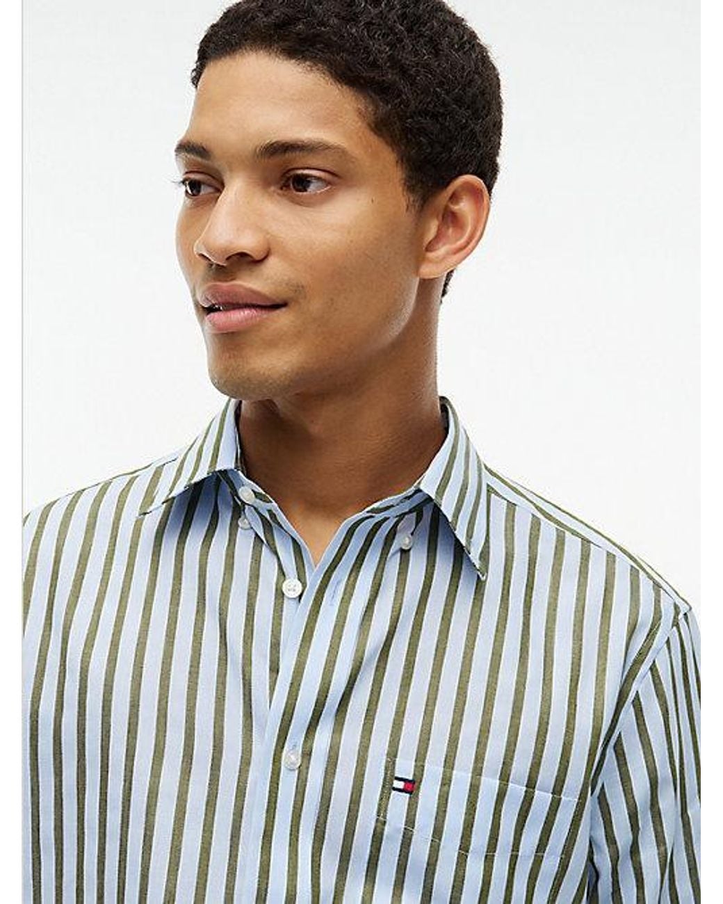 Tommy Hilfiger Blue Relaxed Fit Linen Blend Stripe Shirt for men