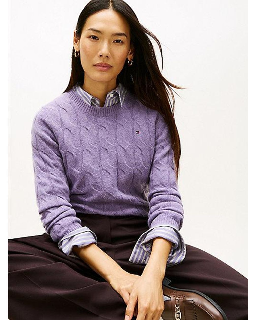 Tommy Hilfiger Purple Cable Knit Soft Wool Jumper
