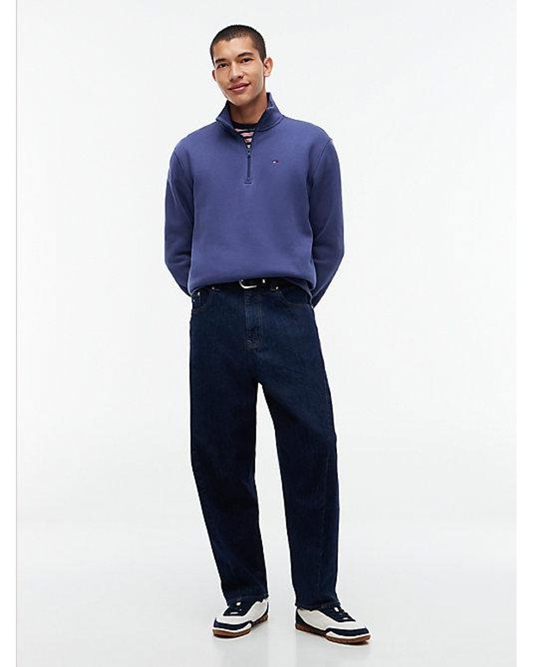 Tommy Hilfiger Blue Tommy Flag Quarter Zip Sweatshirt for men