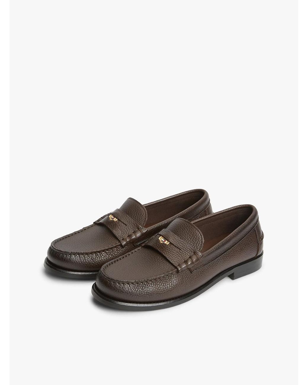 Tommy Hilfiger White Pebble Grain Leather Penny Loafers for men