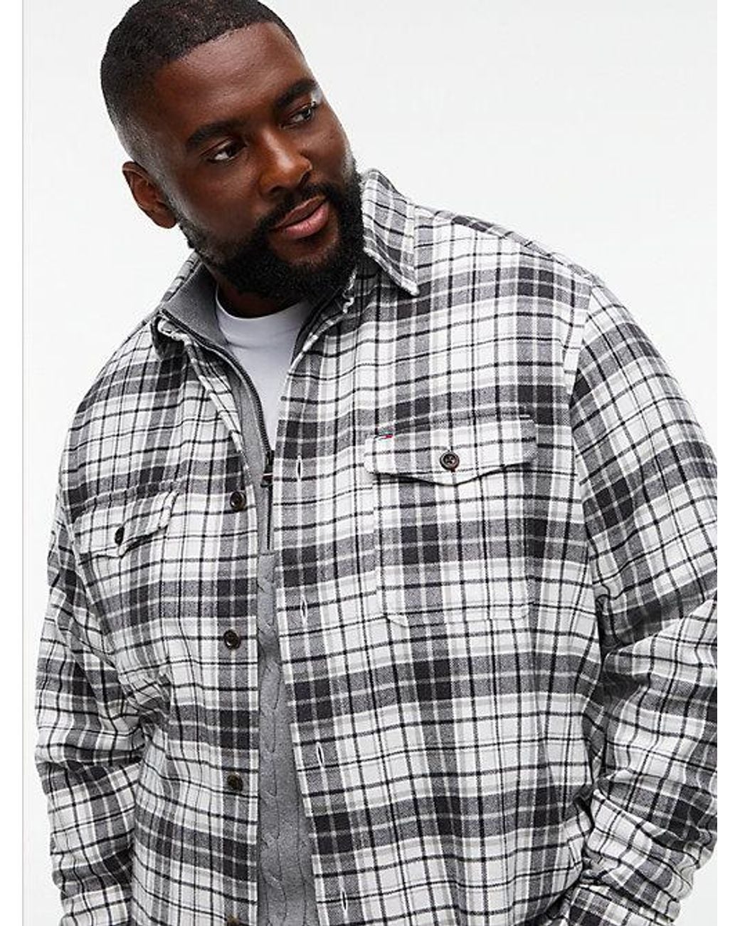 Tommy Hilfiger Gray Plus Regular Fit Check Flannel Overshirt for men