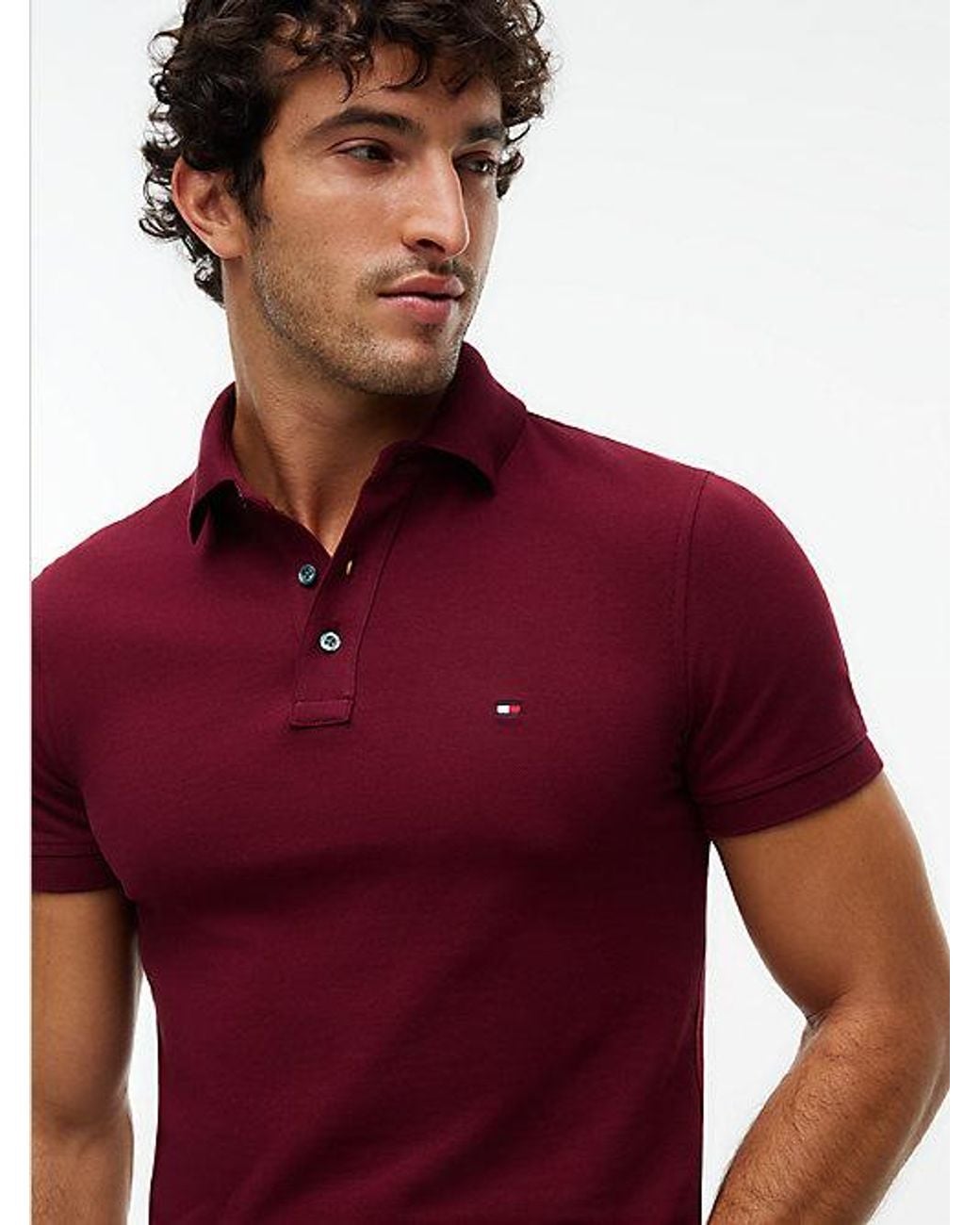 Tommy Hilfiger Red 1985 Slim Fit Pique Polo Shirt for men
