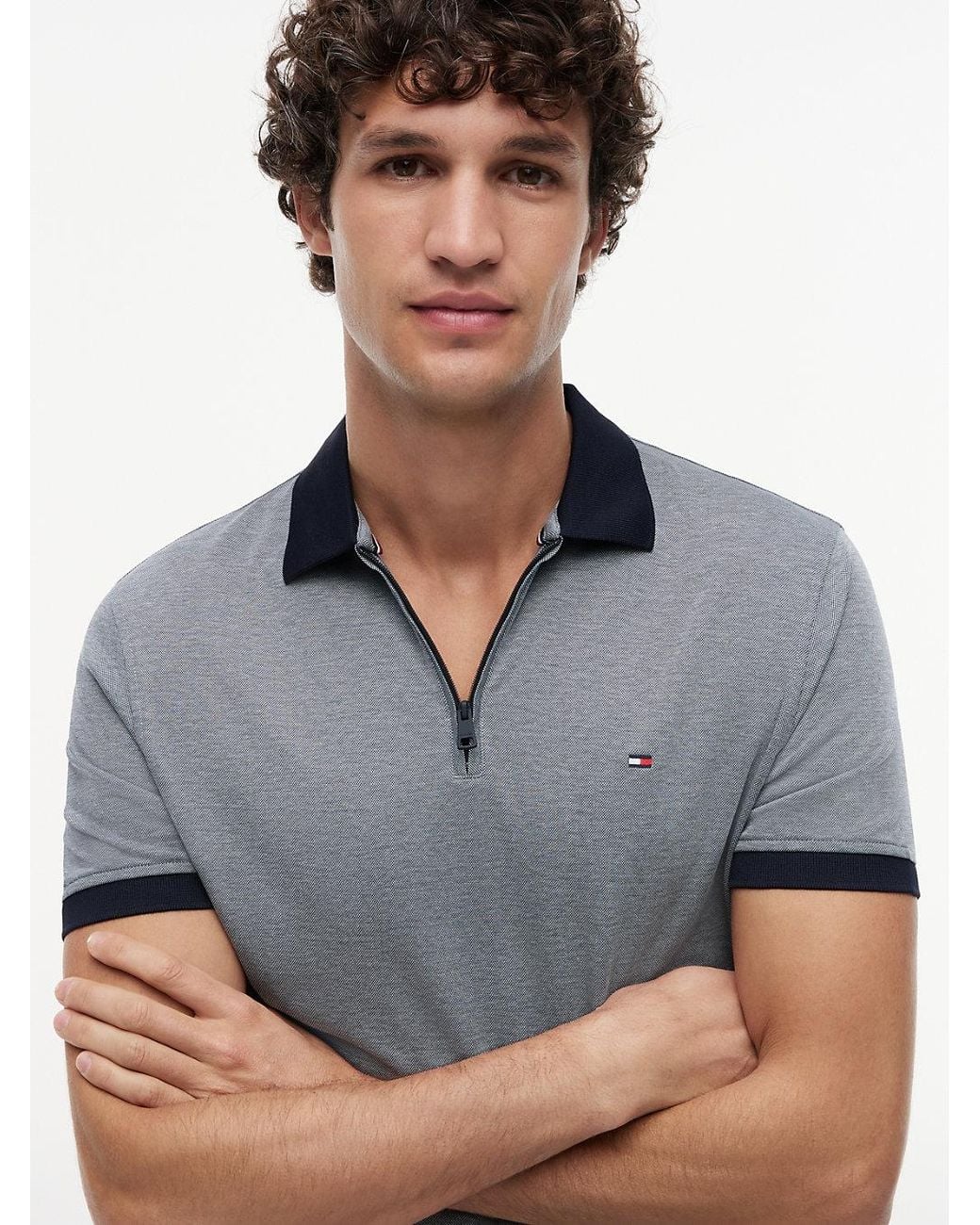 Tommy Hilfiger Gray Regular Fit Quarter-zip Polo Shirt for men