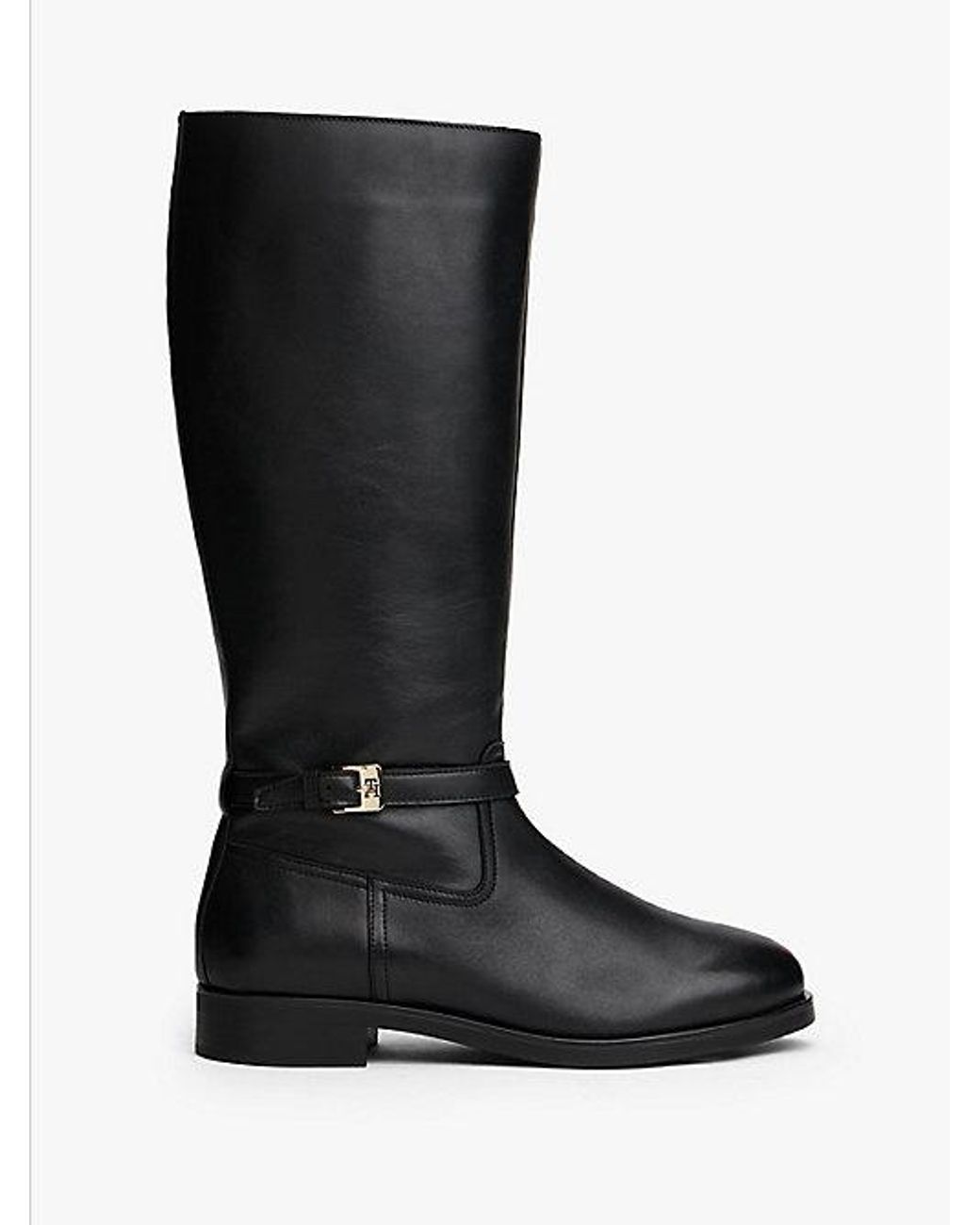 Tommy Hilfiger Black Leather Th Monogram Buckle Riding Boots