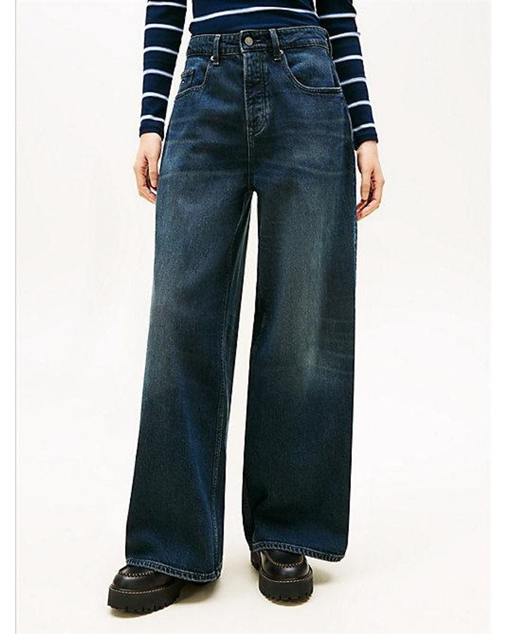 Tommy Hilfiger Blue Mid Rise Loose Wide Leg Jeans