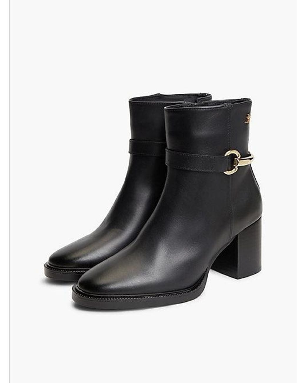 Tommy Hilfiger Black Block Heel Leather Riding Ankle Boots