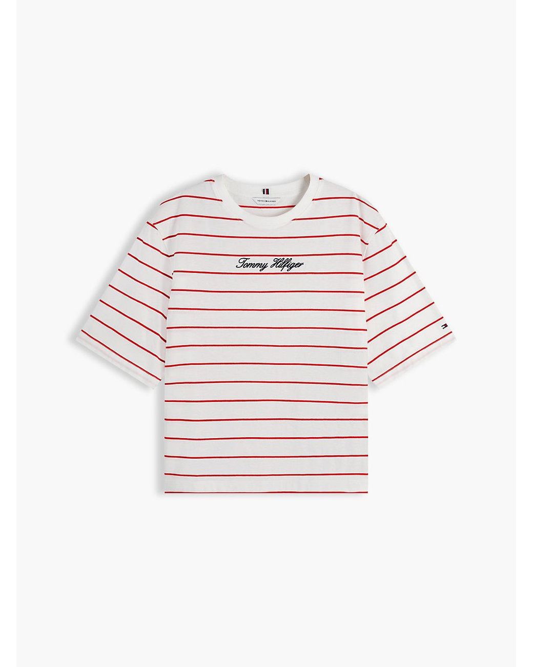 Tommy Hilfiger White Logo Embroidery Relaxed Crew Neck T-Shirt