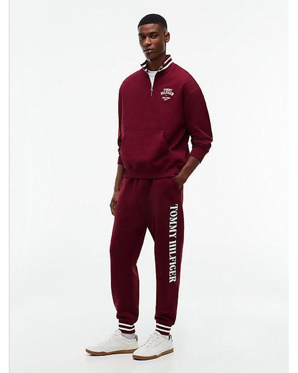 Tommy Hilfiger Red Varsity Relaxed Quarter Zip Sweatshirt for men