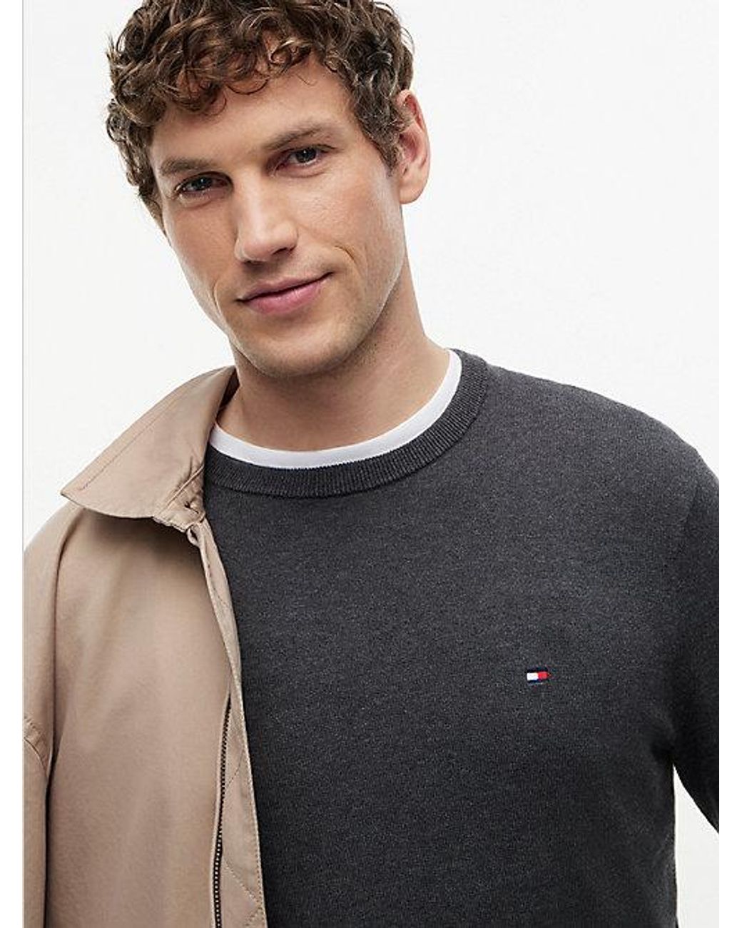 Tommy Hilfiger Blue Flag Embroidery Crew Neck Jumper for men