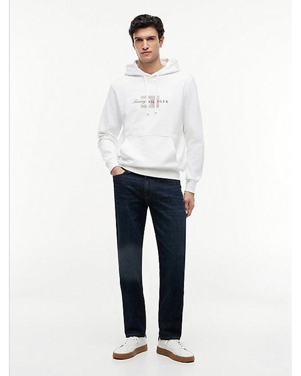 Tommy Hilfiger White Flag Graphic Terry Drawstring Hoody for men
