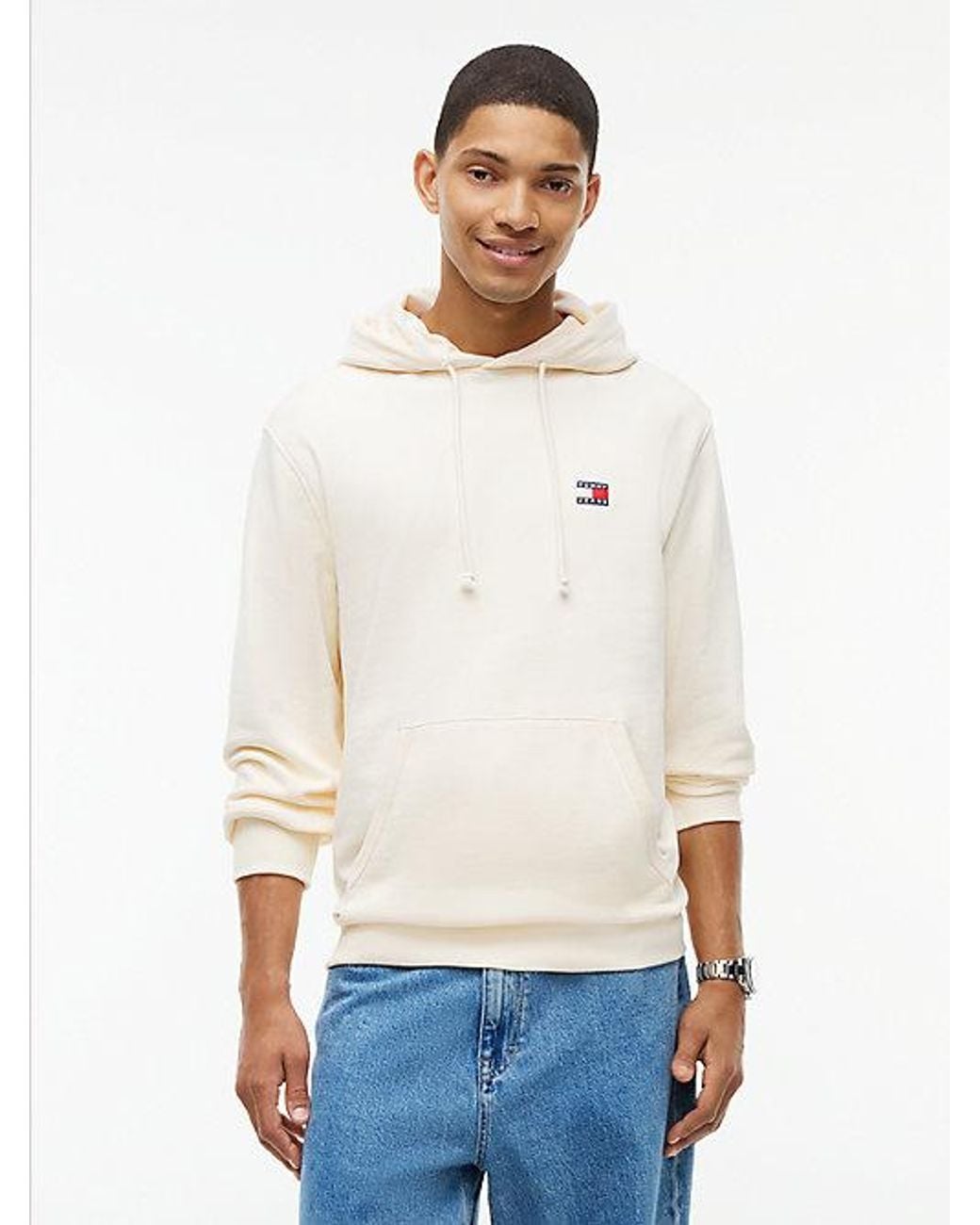 Tommy Hilfiger White Tommy Badge Brushed Fleece Hoody for men