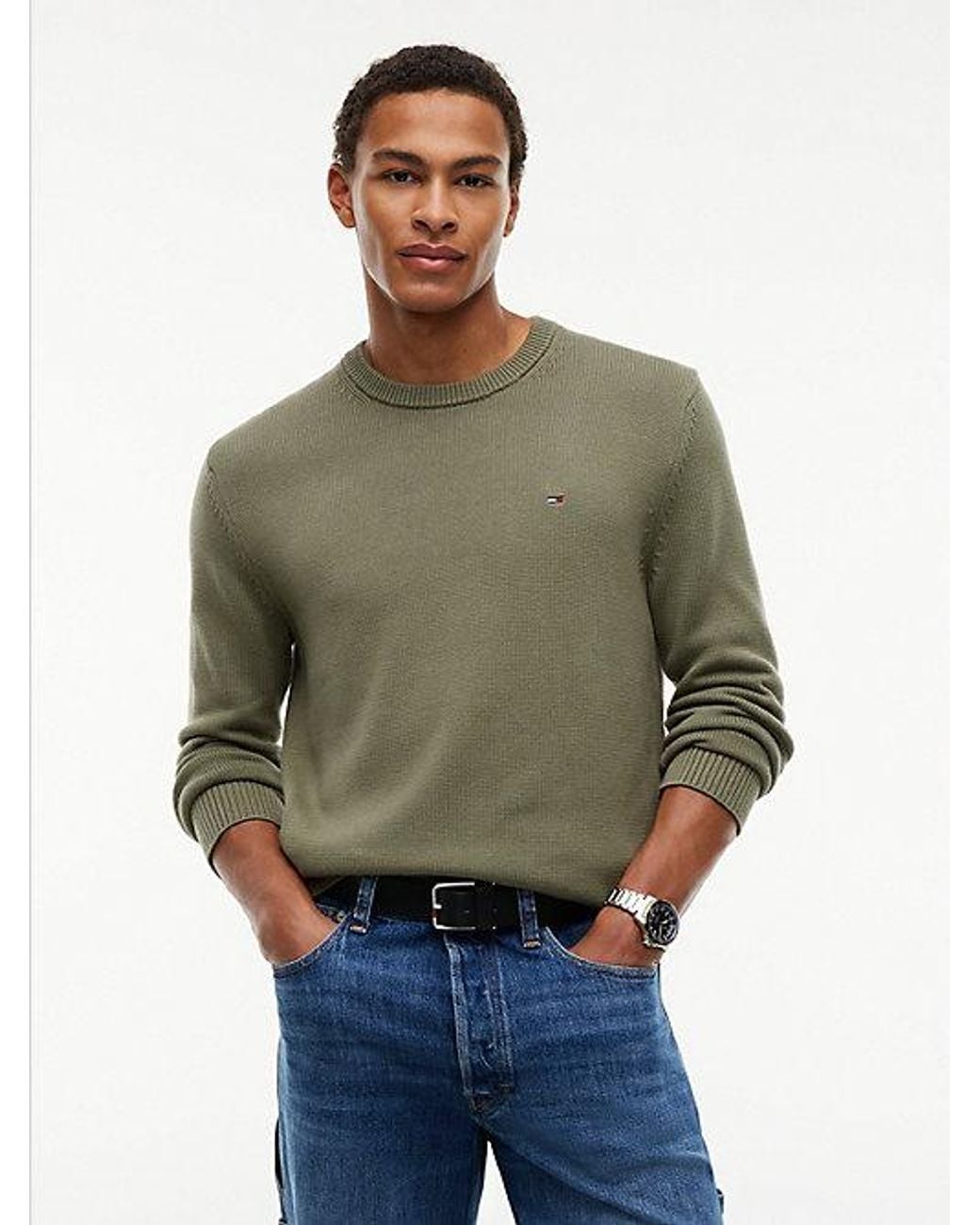 Tommy Hilfiger Green Tommy Jeans Tommy Flag Textured Slim Jumper for men