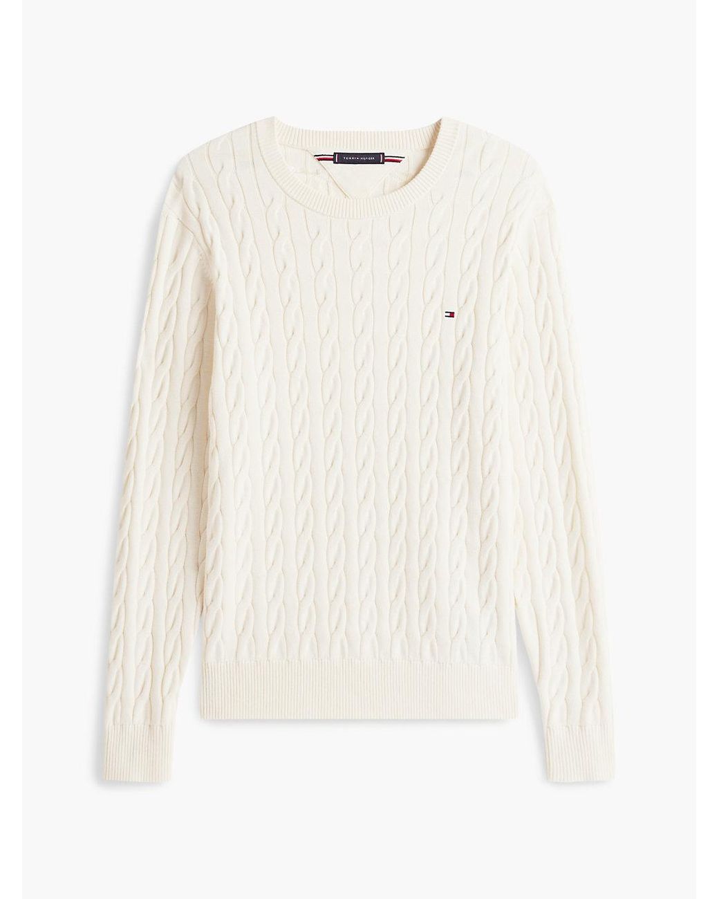 Tommy Hilfiger White Cable Knit Crew Neck Jumper for men
