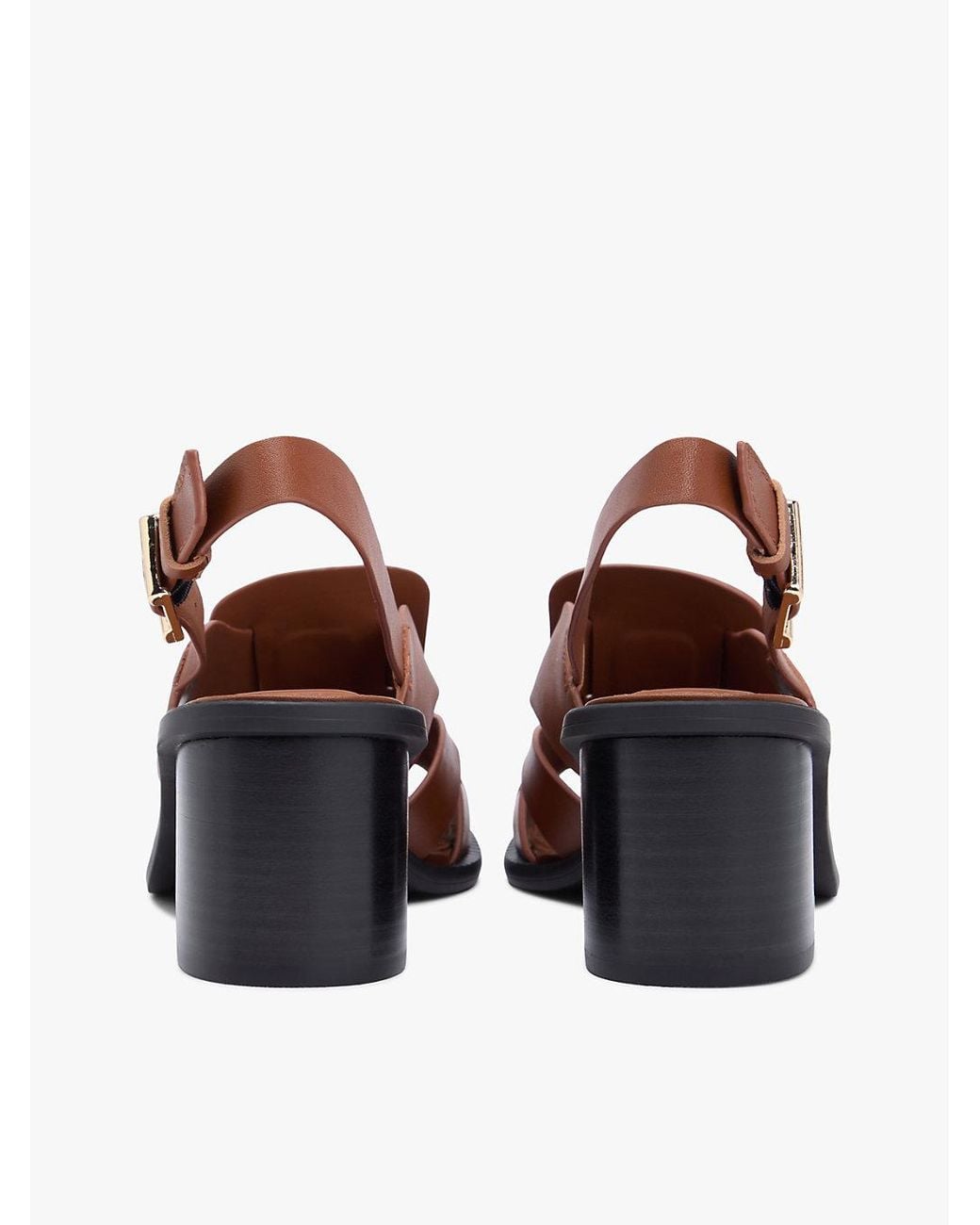 Tommy Hilfiger Brown Leather Crest Block Heel Sandals