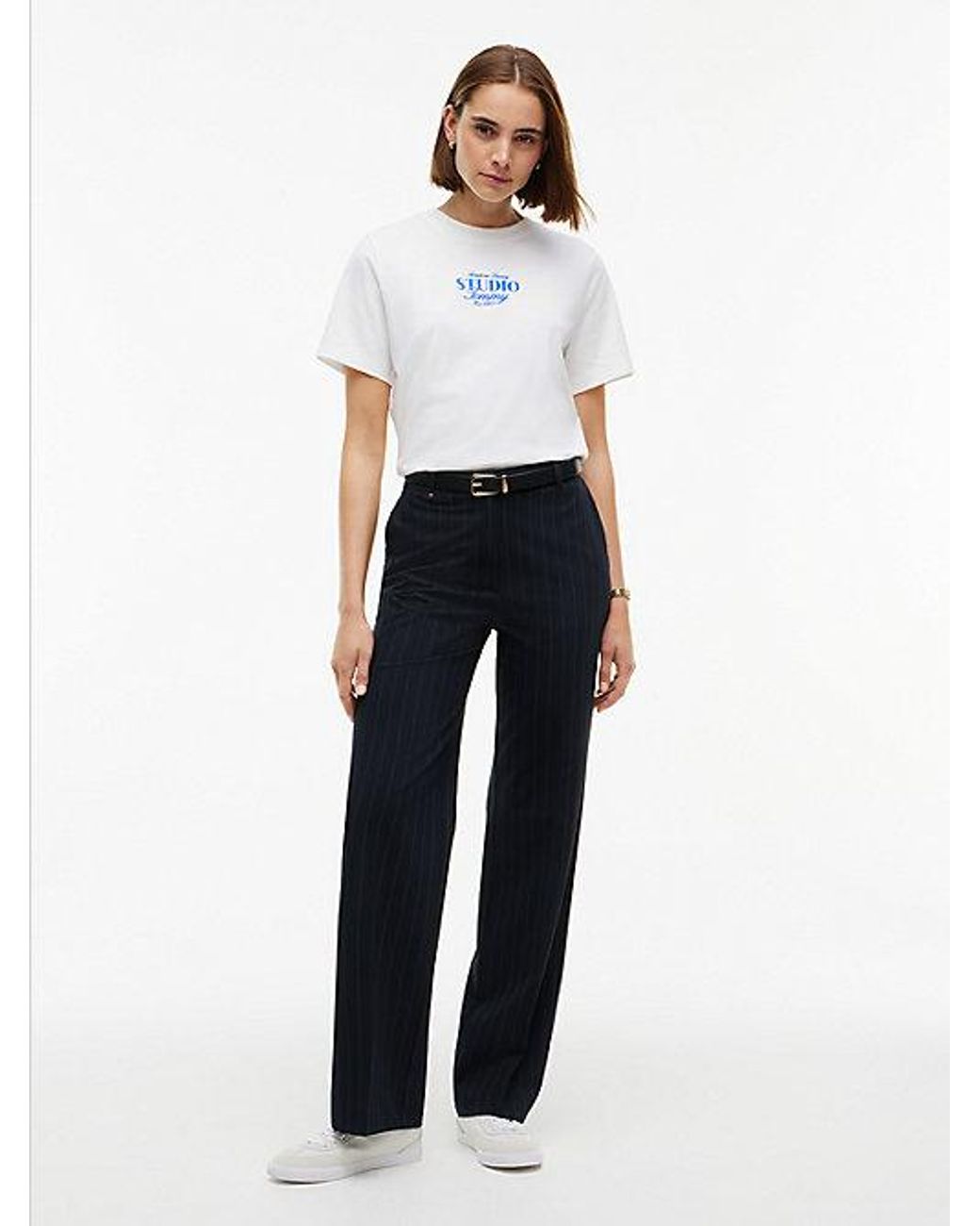 Tommy Hilfiger White Logo Interlock Knit Crew Neck T-Shirt