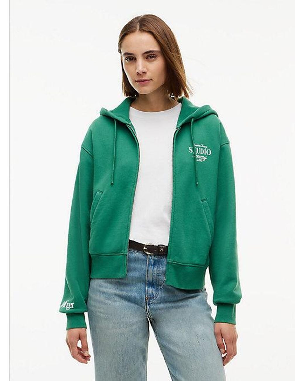 Tommy Hilfiger Green Logo Zip Thru Oversized Hoody