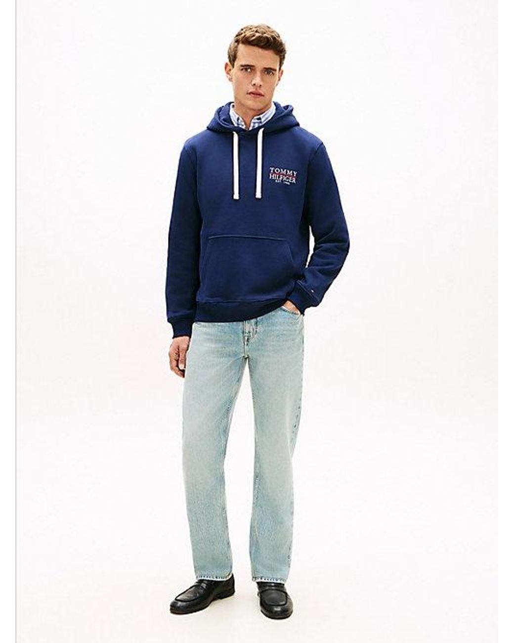 Tommy Hilfiger Blue Heritage Logo Embroidery Drawstring Hoody for men