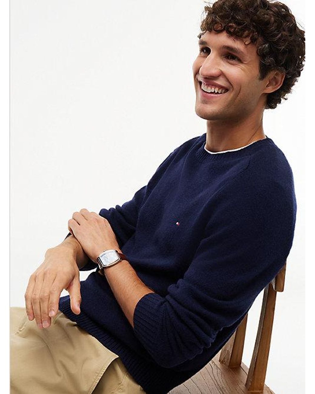 Tommy Hilfiger Blue Pure Lambswool Crew Neck Jumper for men