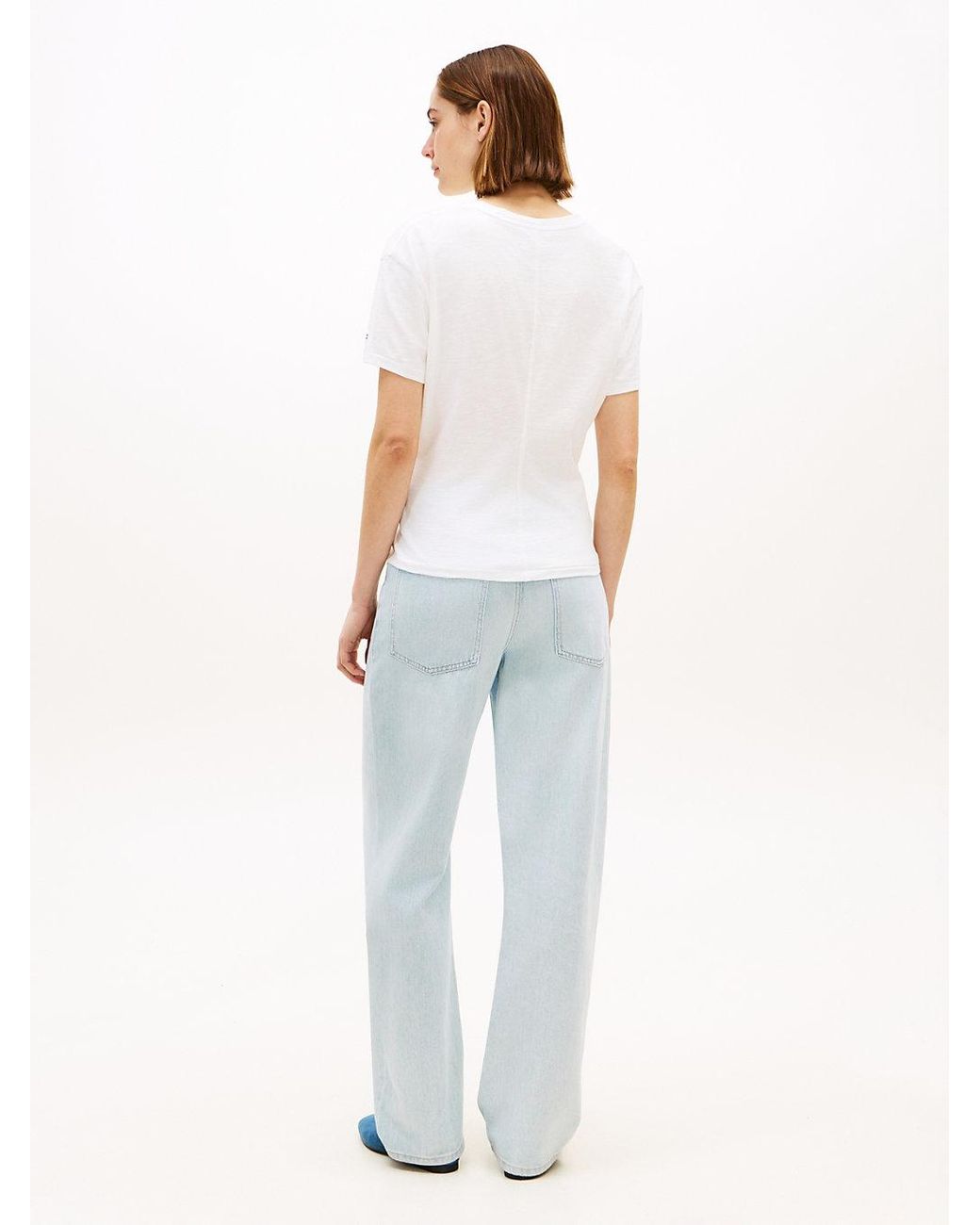Tommy Hilfiger White Self-Tie Textured Relaxed Crew Neck T-Shirt