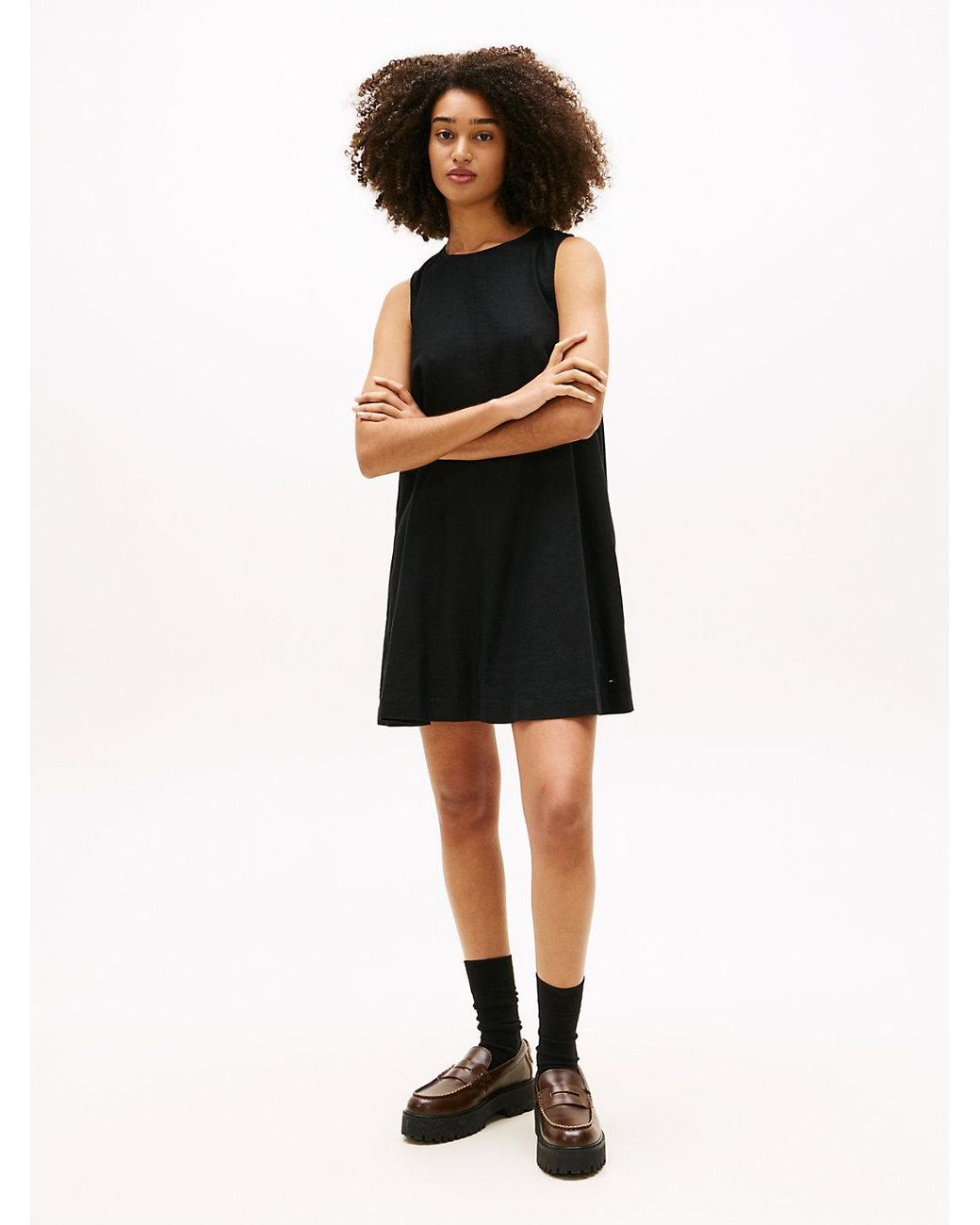 Tommy Hilfiger Black Slim Linen Blend Mini A-line Dress