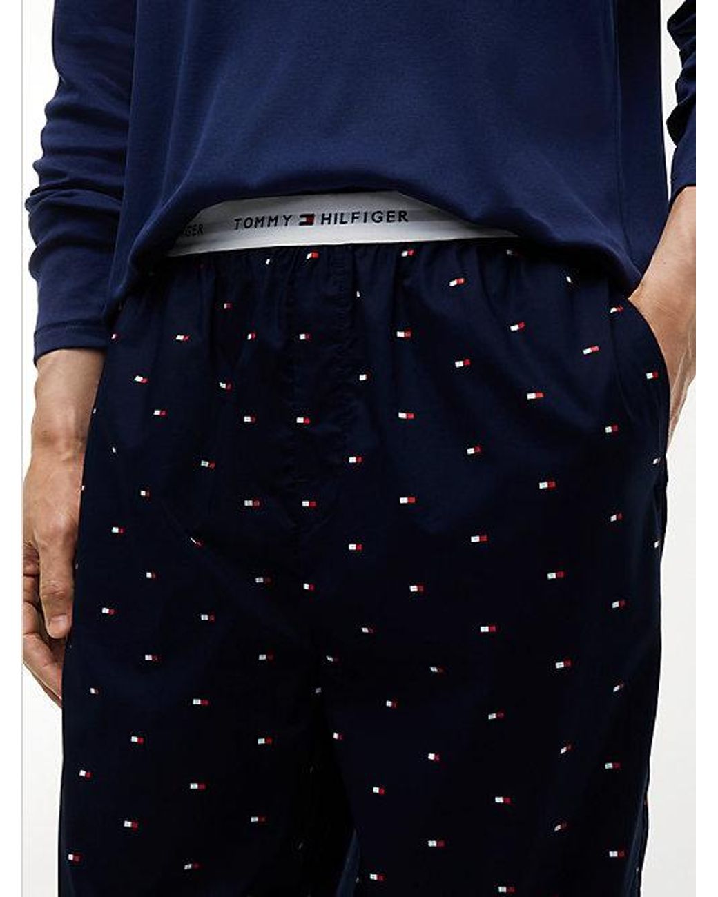 Tommy Hilfiger Blue Signature Print Woven Pyjama Set for men