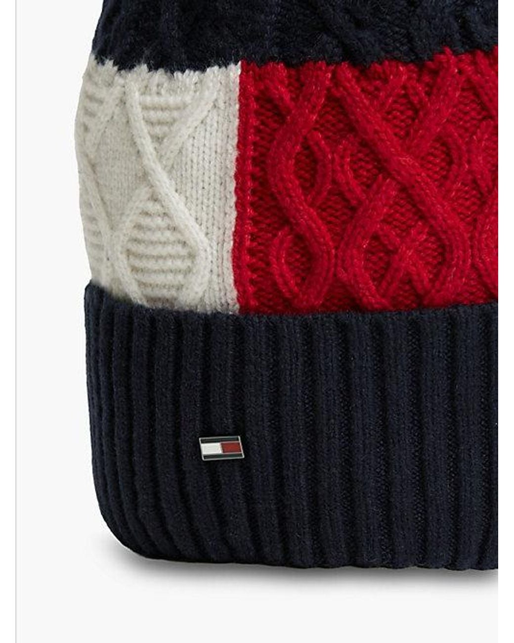 Tommy Hilfiger Black Wool Blend Cable Knit Flag Beanie for men