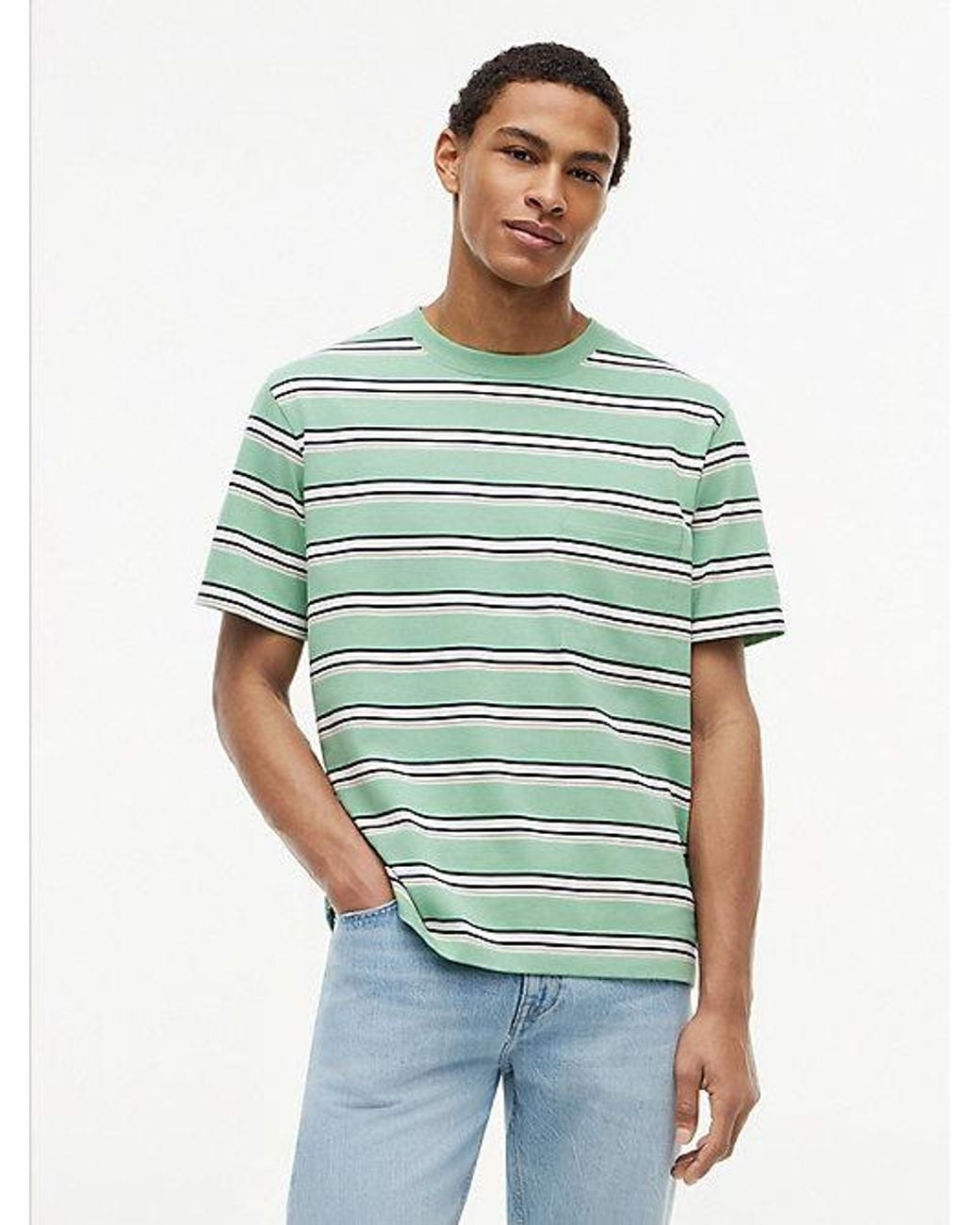 Tommy Hilfiger Green Mixed Stripe Relaxed Jersey T-Shirt for men